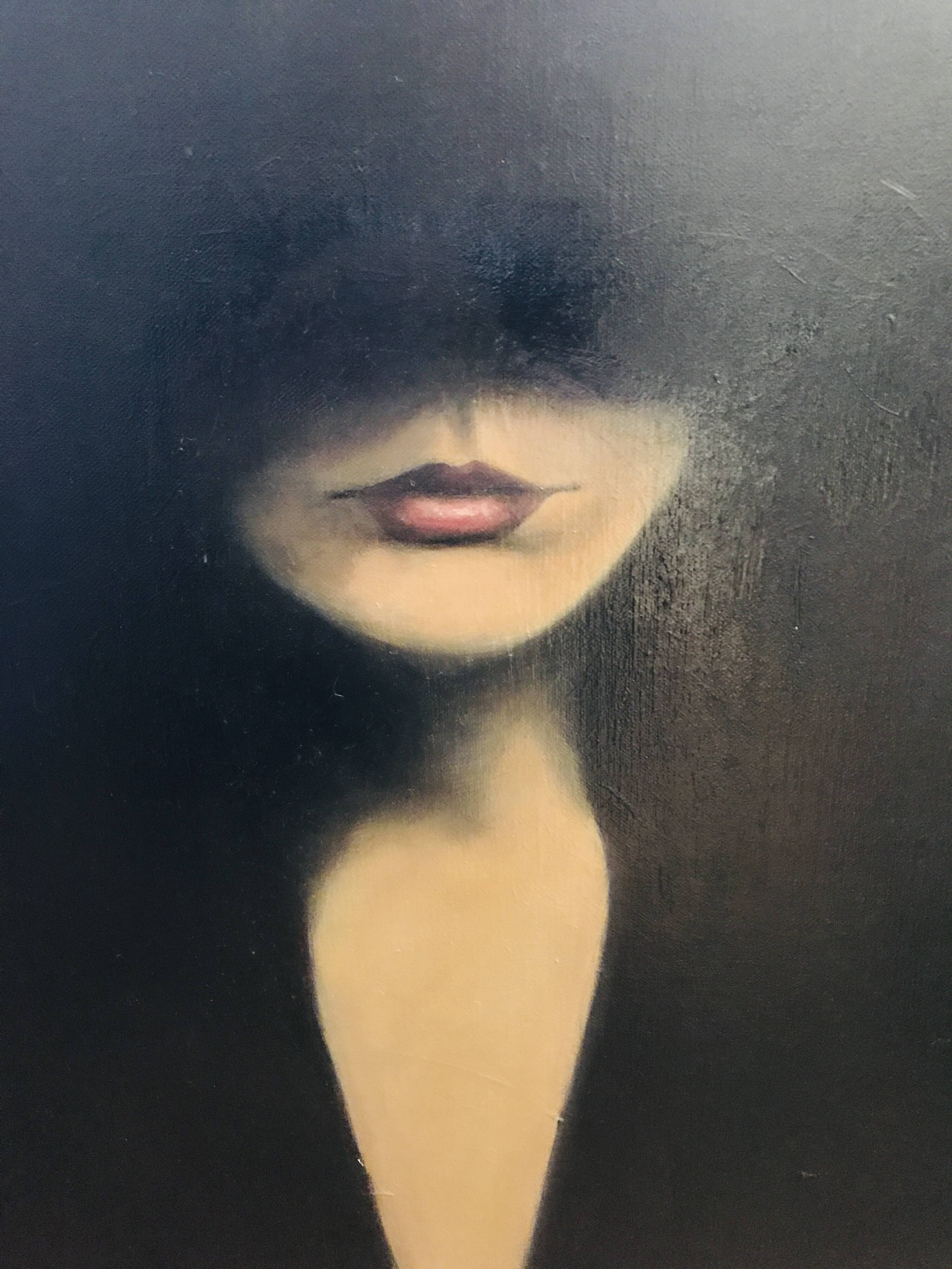 Huile sur toile visage femme fondu noir