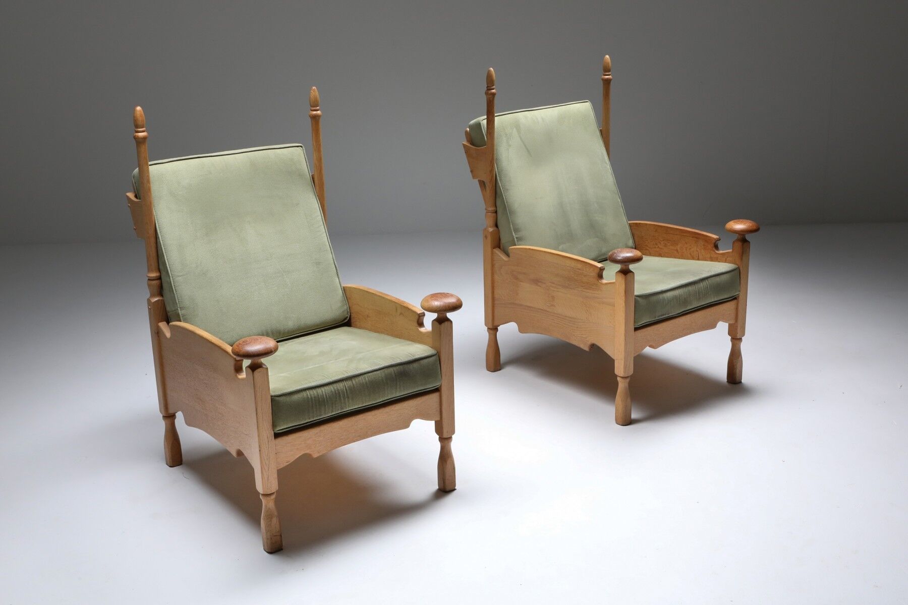 Throne long chairs in natural oak - 1950s