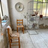 Pair of straw and pine chairs, mountain furniture