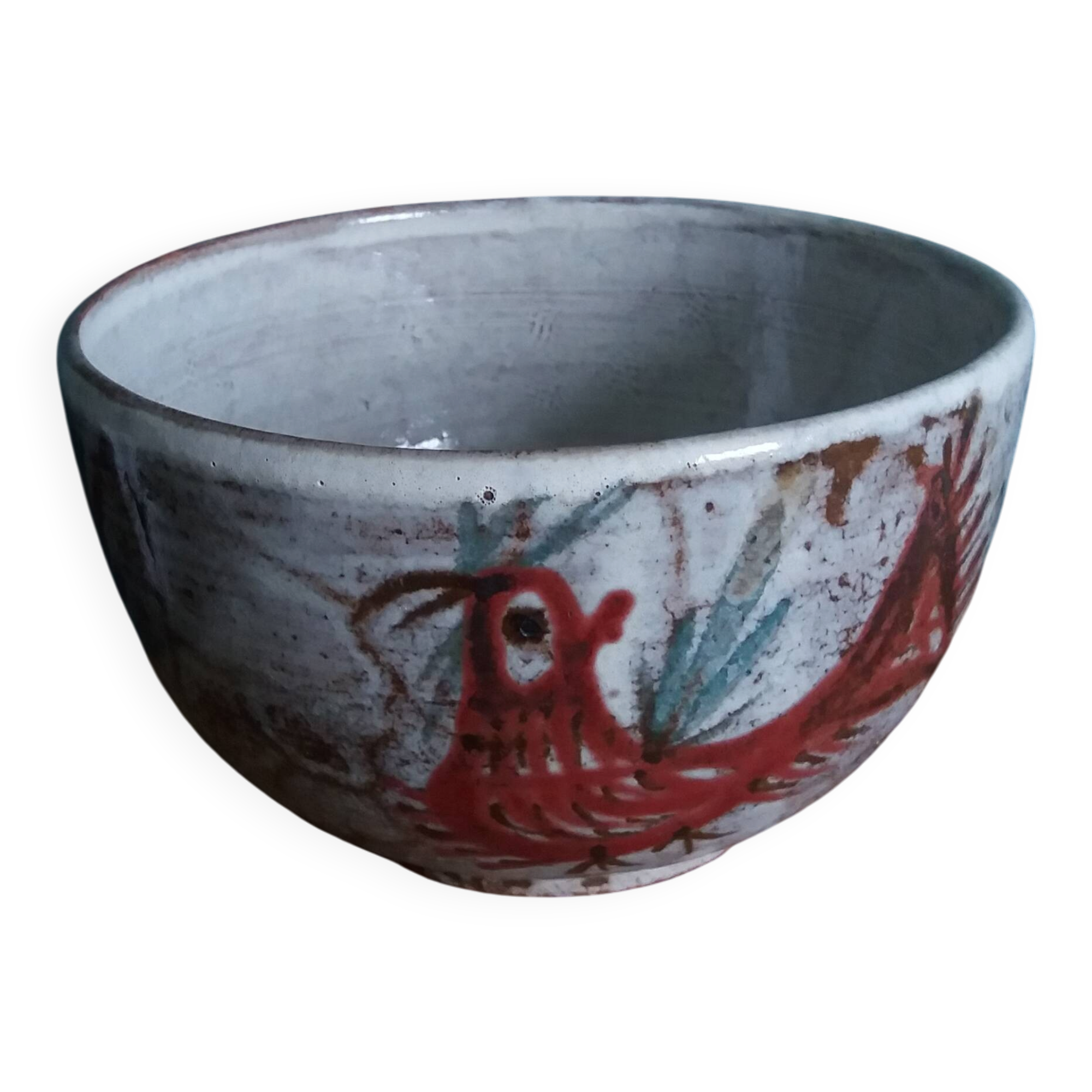 Empty pocket bowl signed Le Murier Gustave and Micheline Reynaud, Vallauris