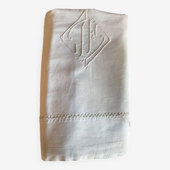 JF embroidered sheet. old Linen / Cotton
