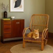Vintage wicker armchair with magazine rack, Italy, 1960s