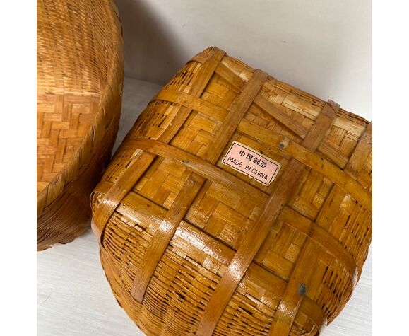 Caches pots en bambou tressé  vintage