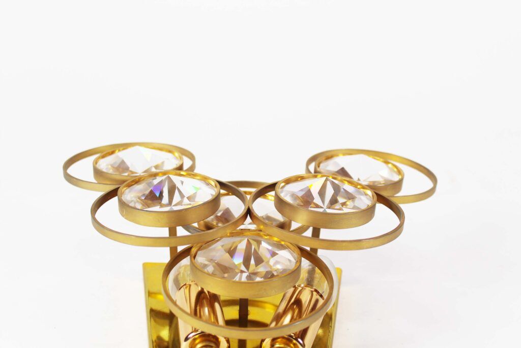 Polished brass and crystal glass wall lamp by Palwa, Germany 1960s