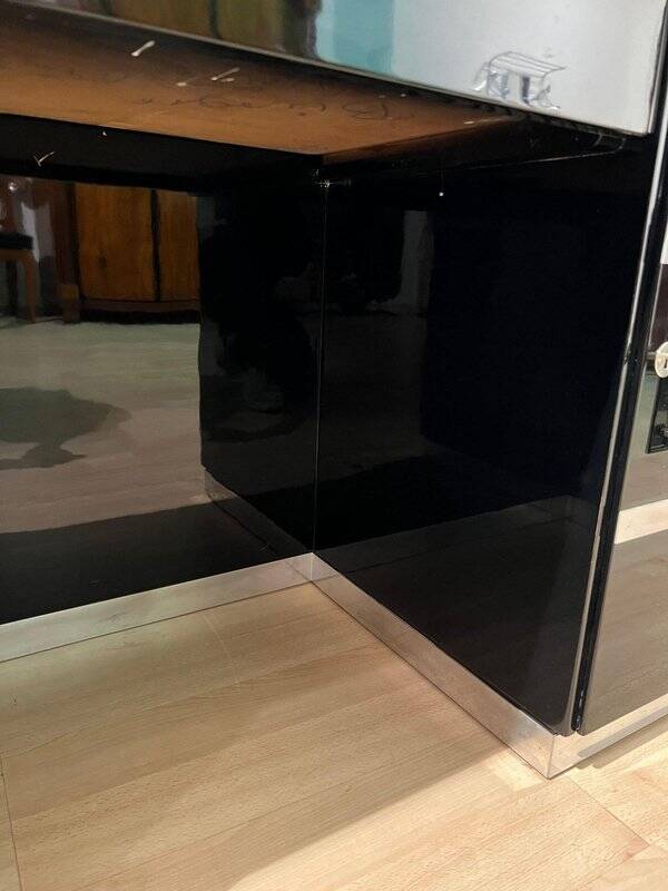 Art Deco Desk in Black Lacquer, Walnut & Metal, France, 1930s-1940s