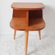 Old bedside table varnished wood, tripod varnished feet, vintage French, 50s (1)