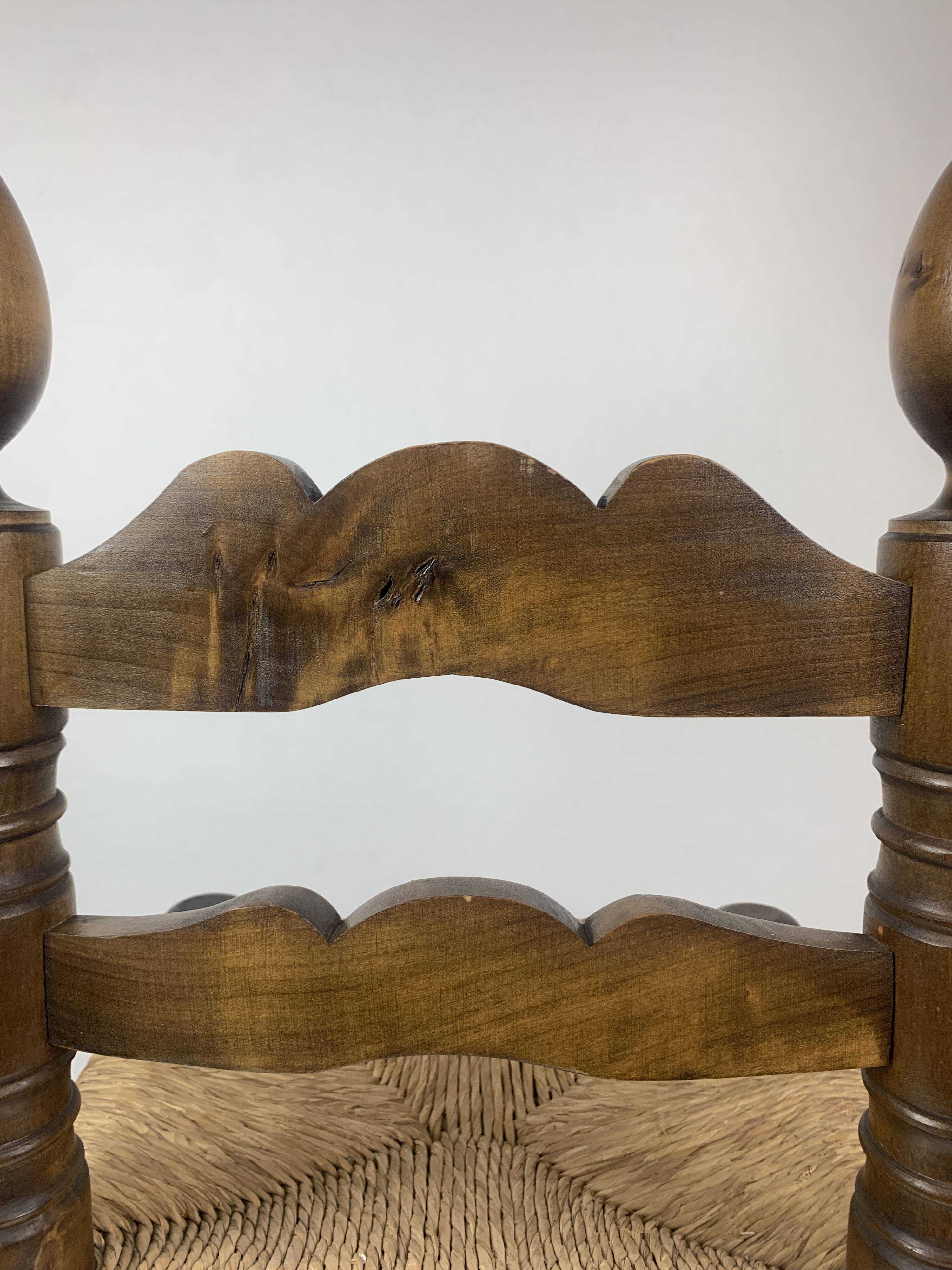 Wood Turned Bobbin Low Rush Chair in the manner of Charles Dudouyt, France, 1950s