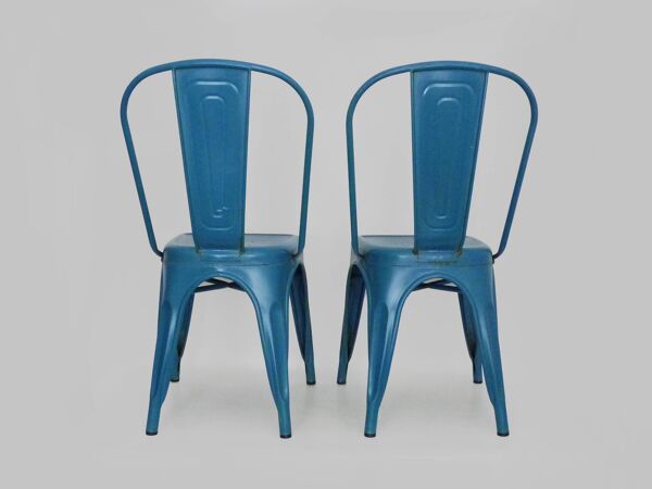 Paire de Chaises A Tolix en métal bleu Xavier Pauchard