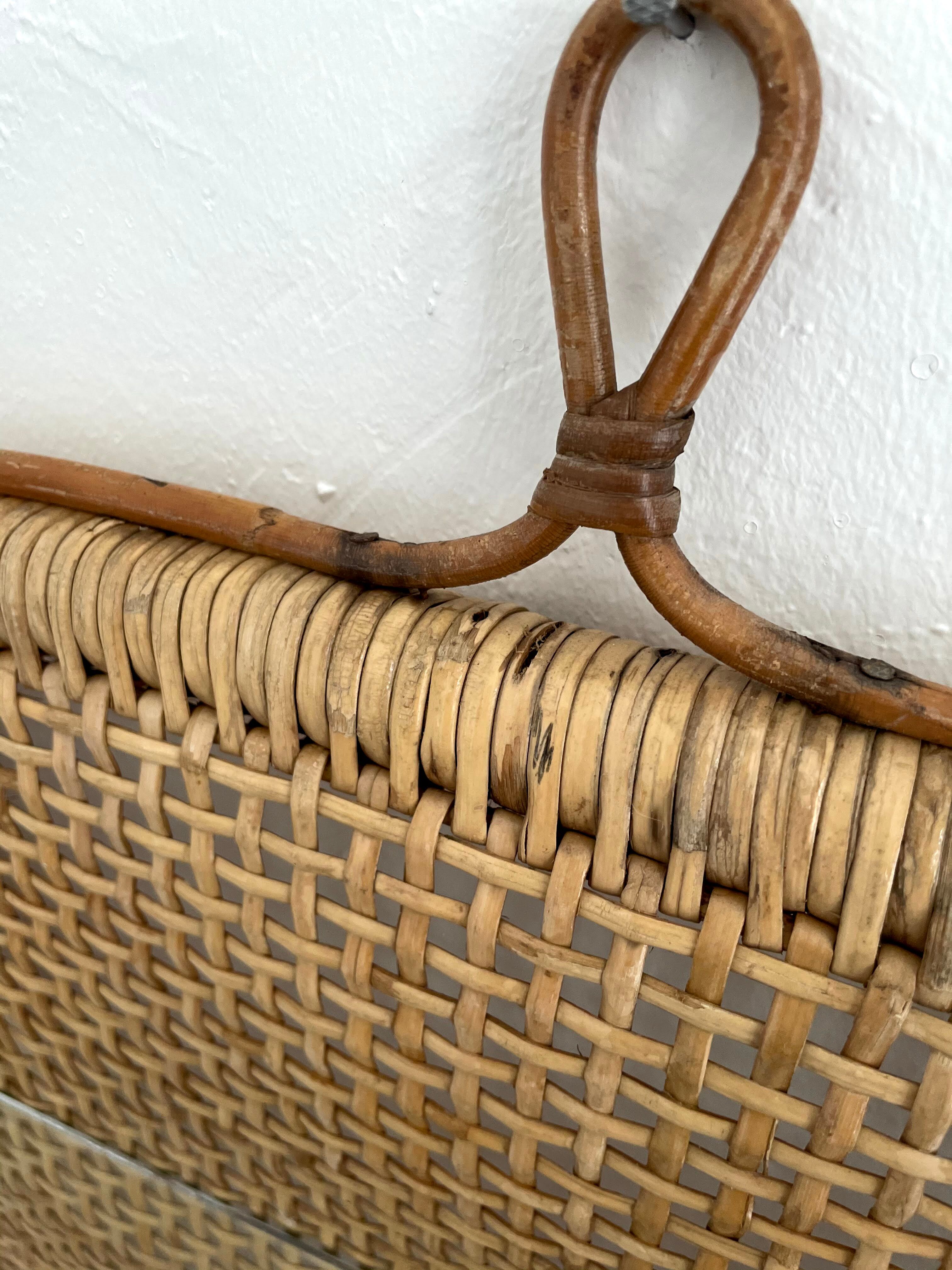 Mid-century bamboo and glass shelf with magazine stand, circa 1960, italy