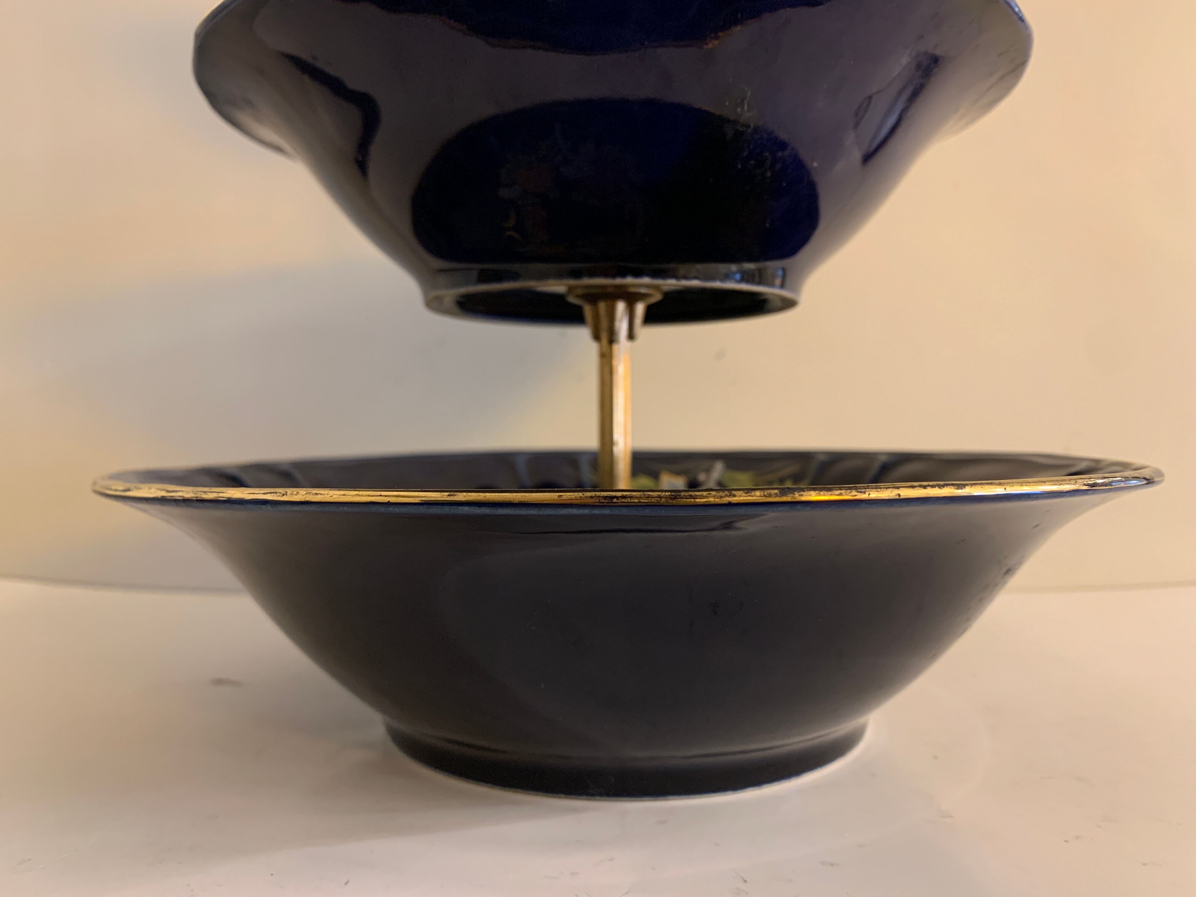 Cobalt blue porcelain display or servant, 3 floors