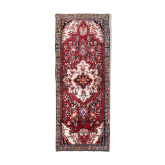 Tapis coureur persan en laine rouge vintage fait à la main traditionnel en laine orientale - 105x265cm