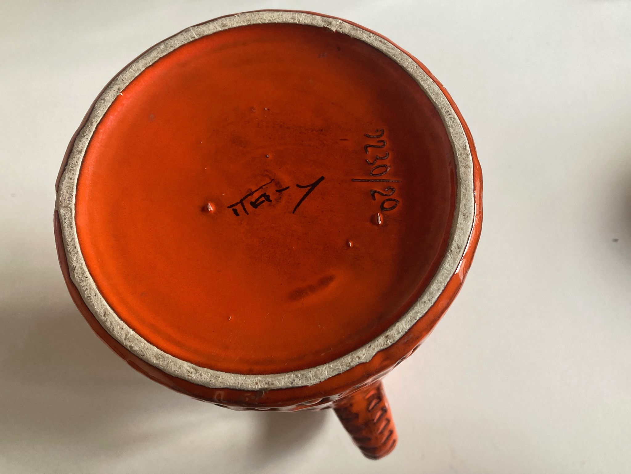 Bitossi Ceramiche orange pitcher vase by Aldo Londi Italian design