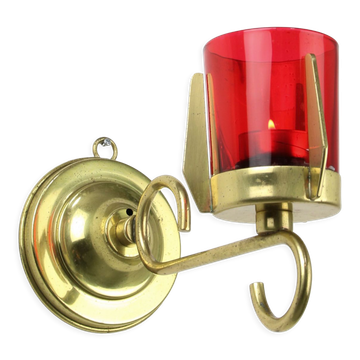 Vintage Brass & Glass Wall Candle Holder