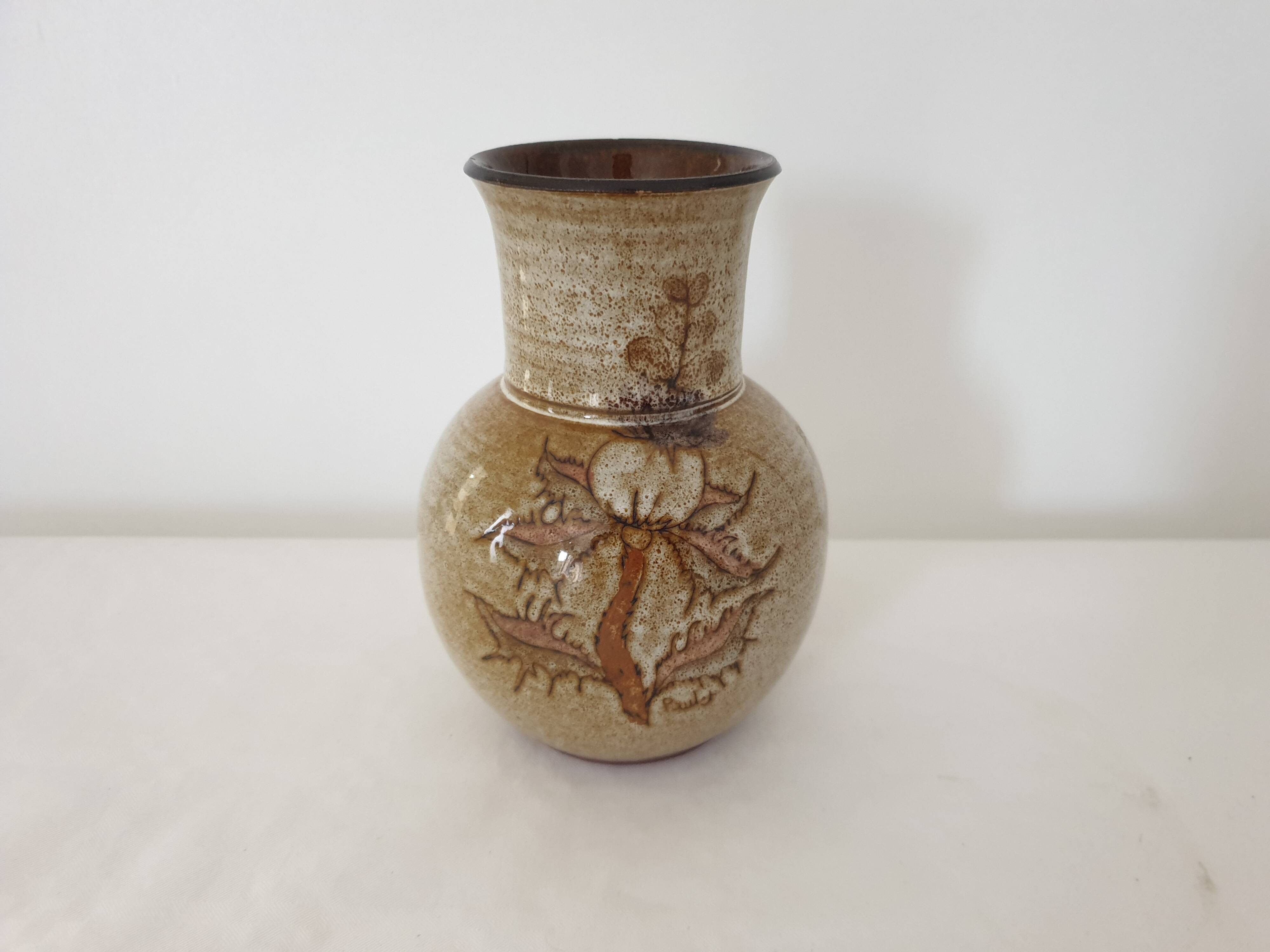 Ceramic vase with floral motif by Jean Paulet - vintage