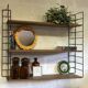 Large beech wood string shelf and black metal Stud