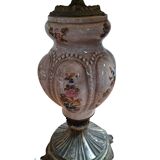 Lampada da Tavolo Vintage in Ceramica dipinta a mano e Velluto Bordeaux