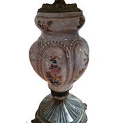 Lampada da Tavolo Vintage in Ceramica dipinta a mano e Velluto Bordeaux