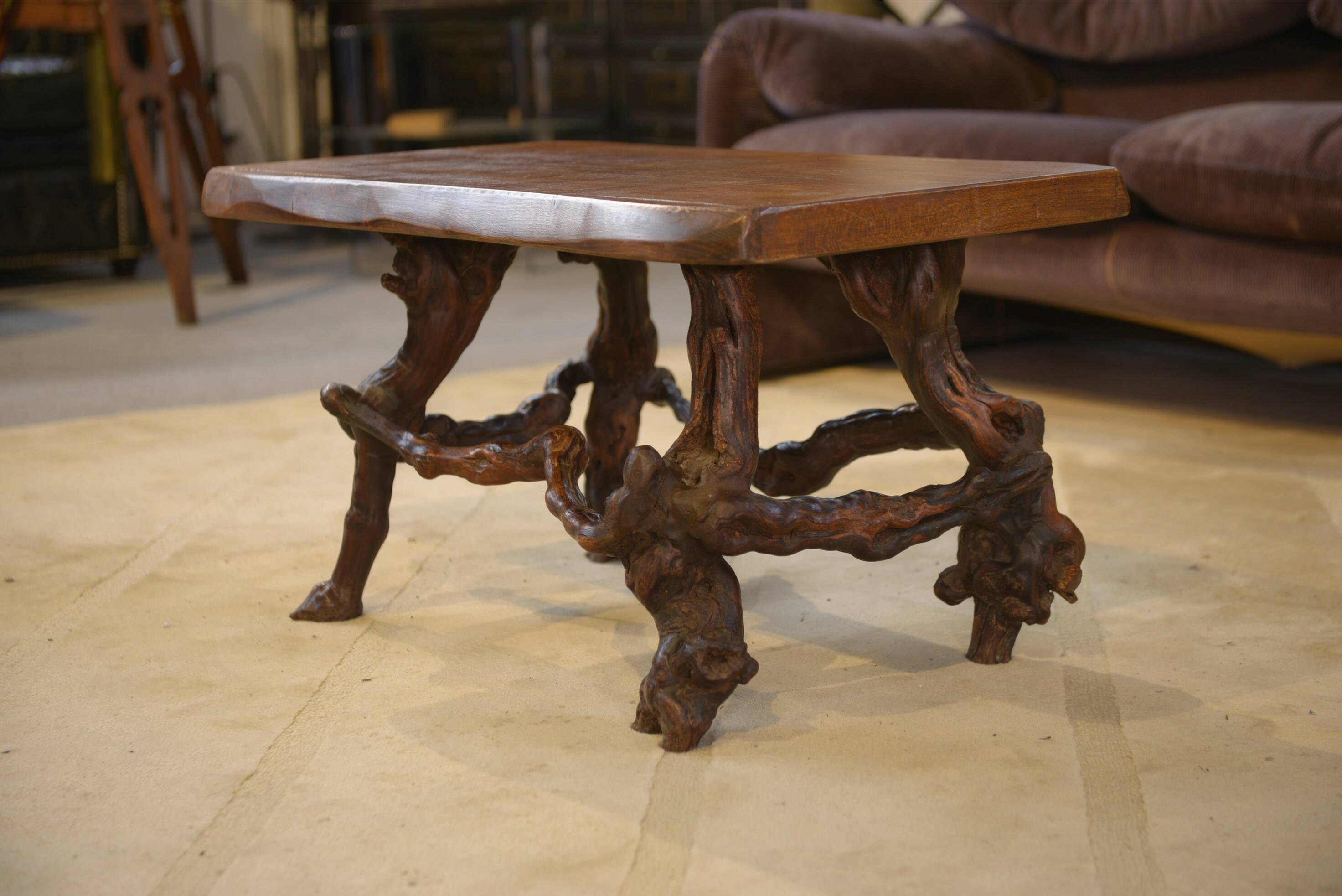 Brutalist side table/coffee table in elm from the 1950s.