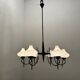 Italian Bronze Opaline Glass Chandelier 1950’s