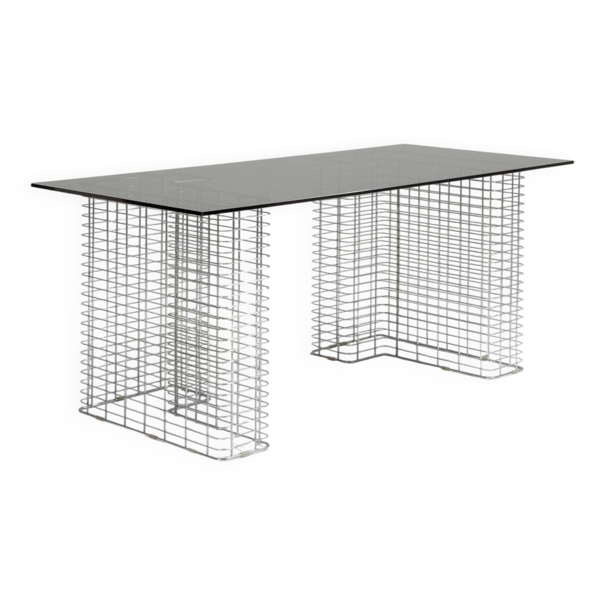 Large "Wire" Desk in Glass and Metal, Terence Conran, 1980s
