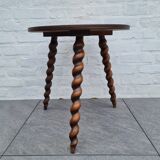 Wooden coffee table twisted tripod base