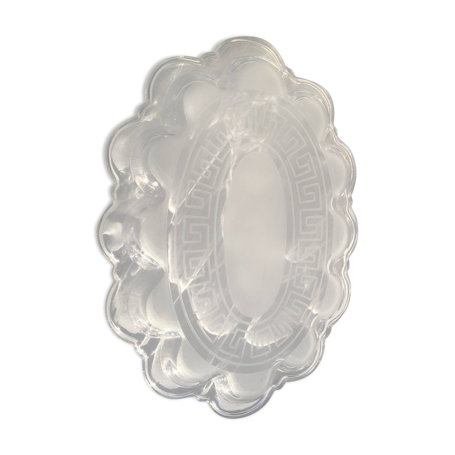 Flat engraved glass festooned ovale
