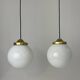 Paire d’anciennes suspensions en opaline 18 cm xl vintage