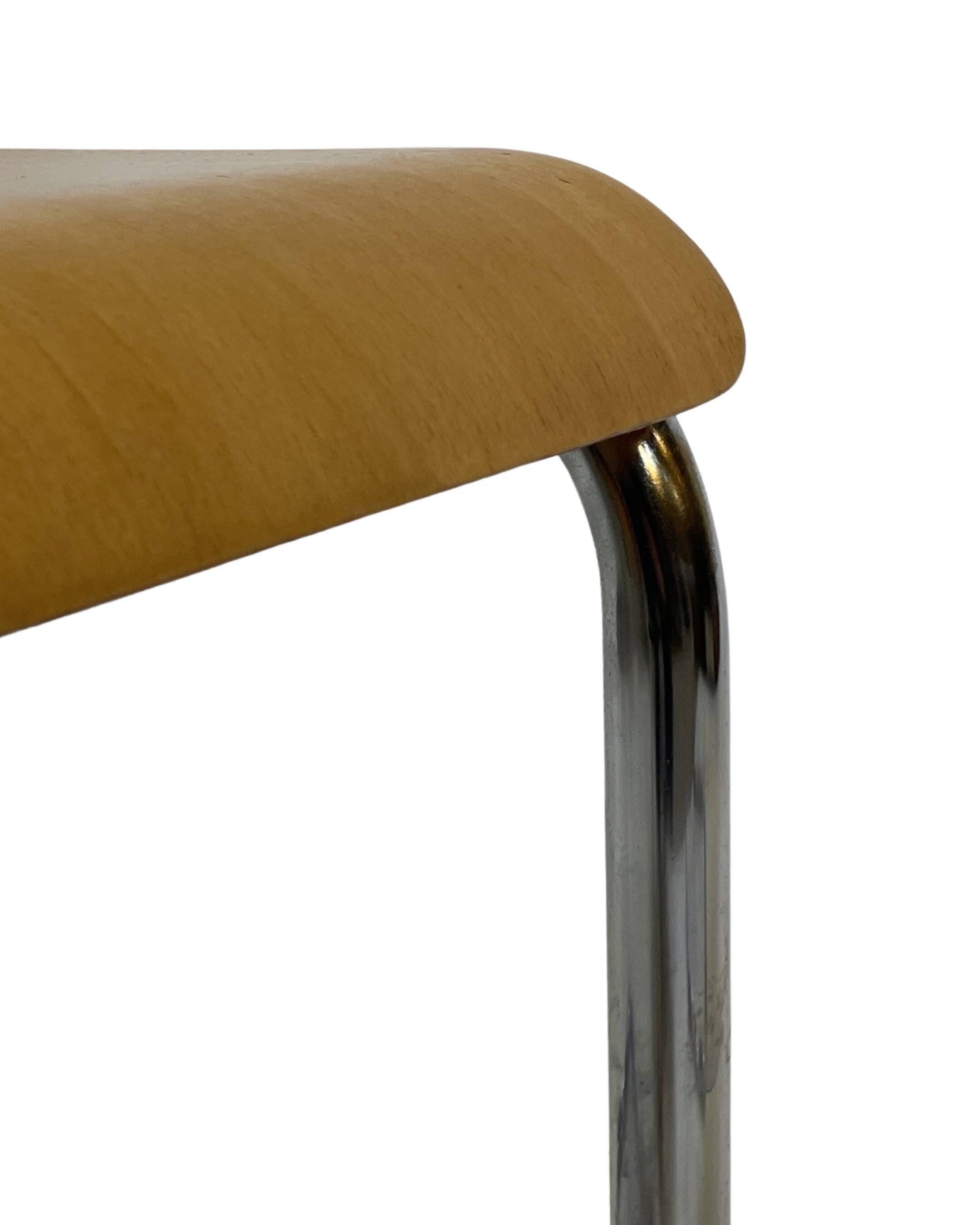Set of four vintage dining room chairs, wood and chrome,  1970s