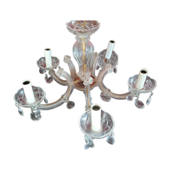 Lustre ancien verre et laiton