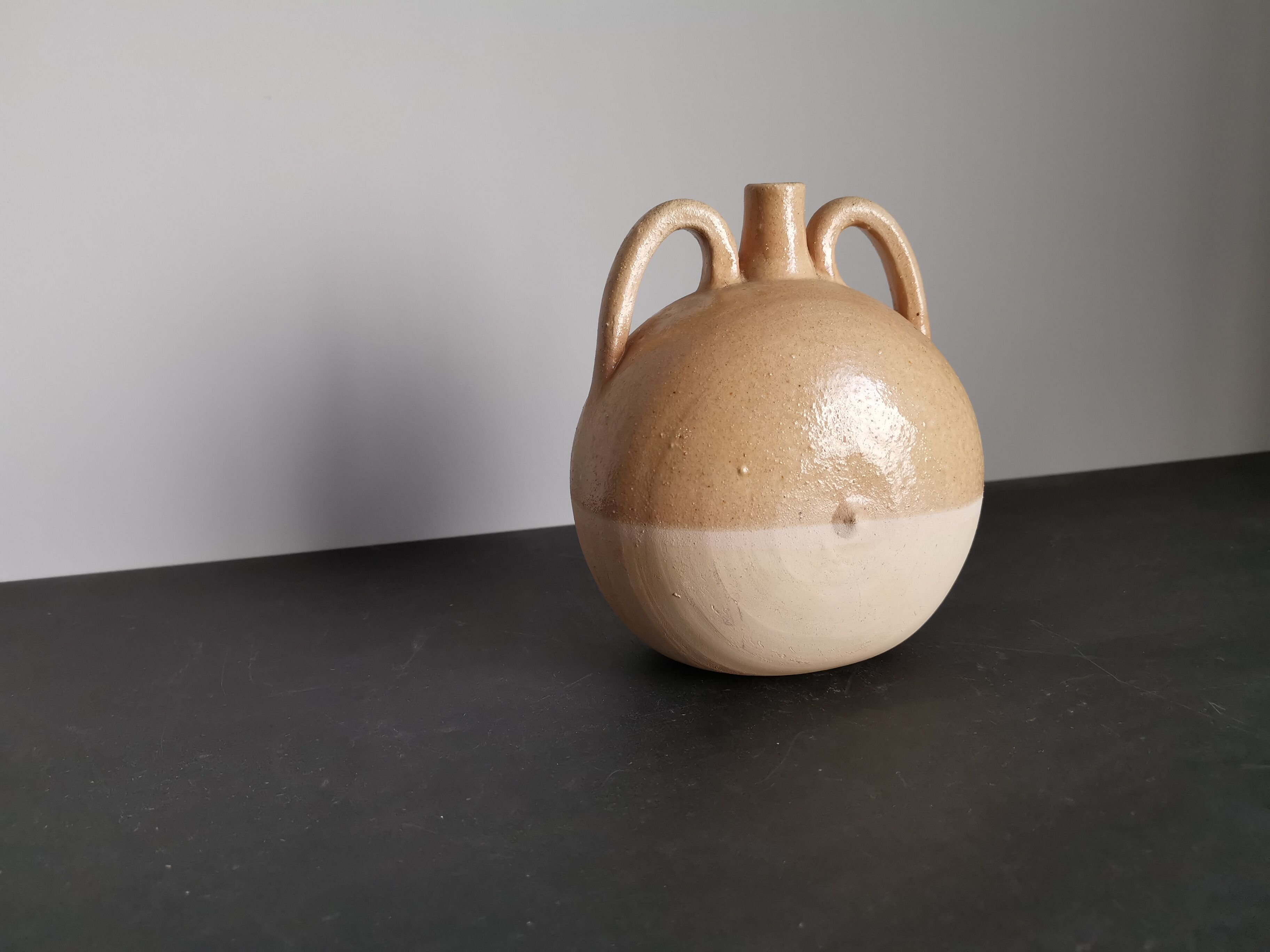 French soliflore vase in enamelled sandstone / signature / French ceramics / artisanal work