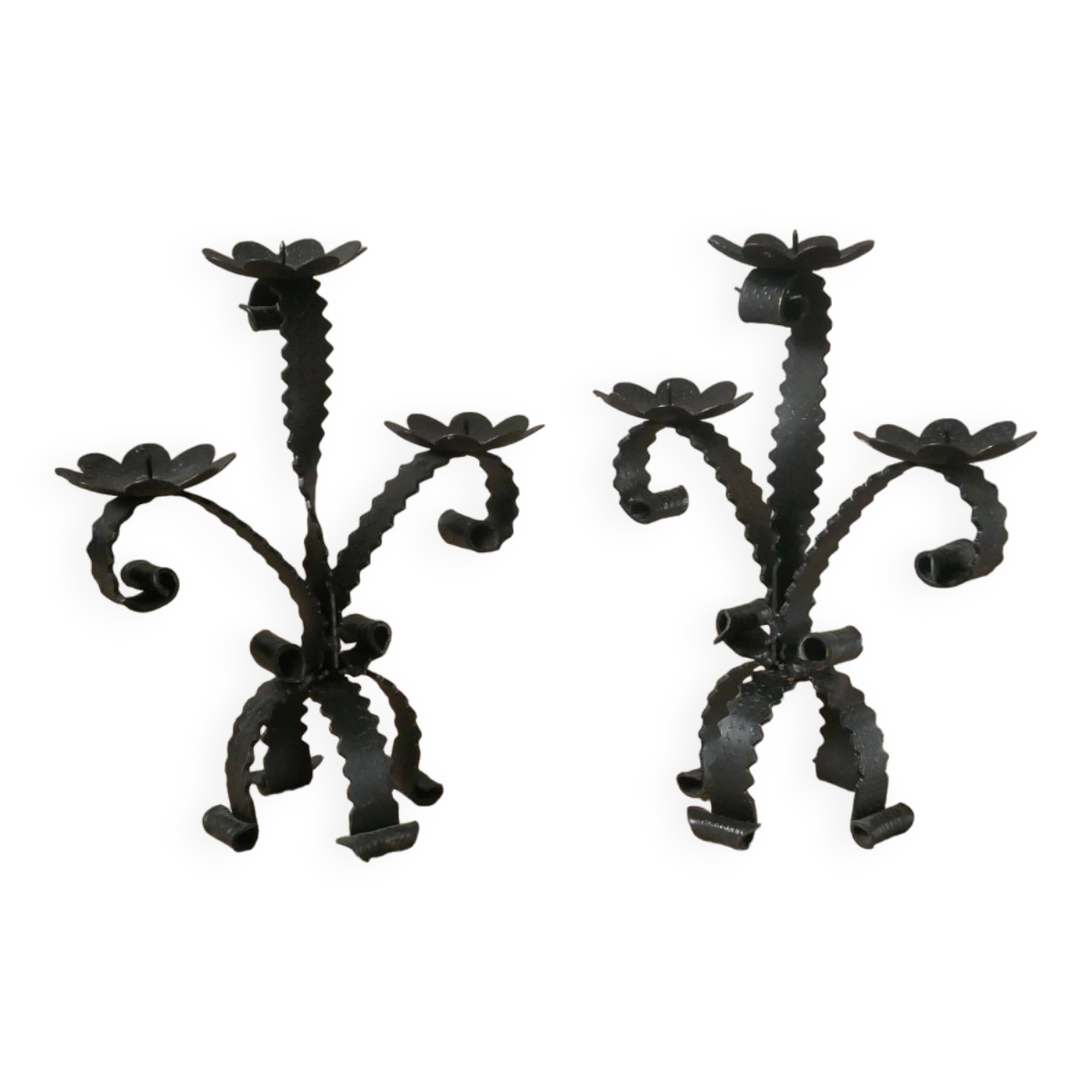 Pair of candelabra candlesticks wrought iron candlesticks handcrafted brutalist decoration