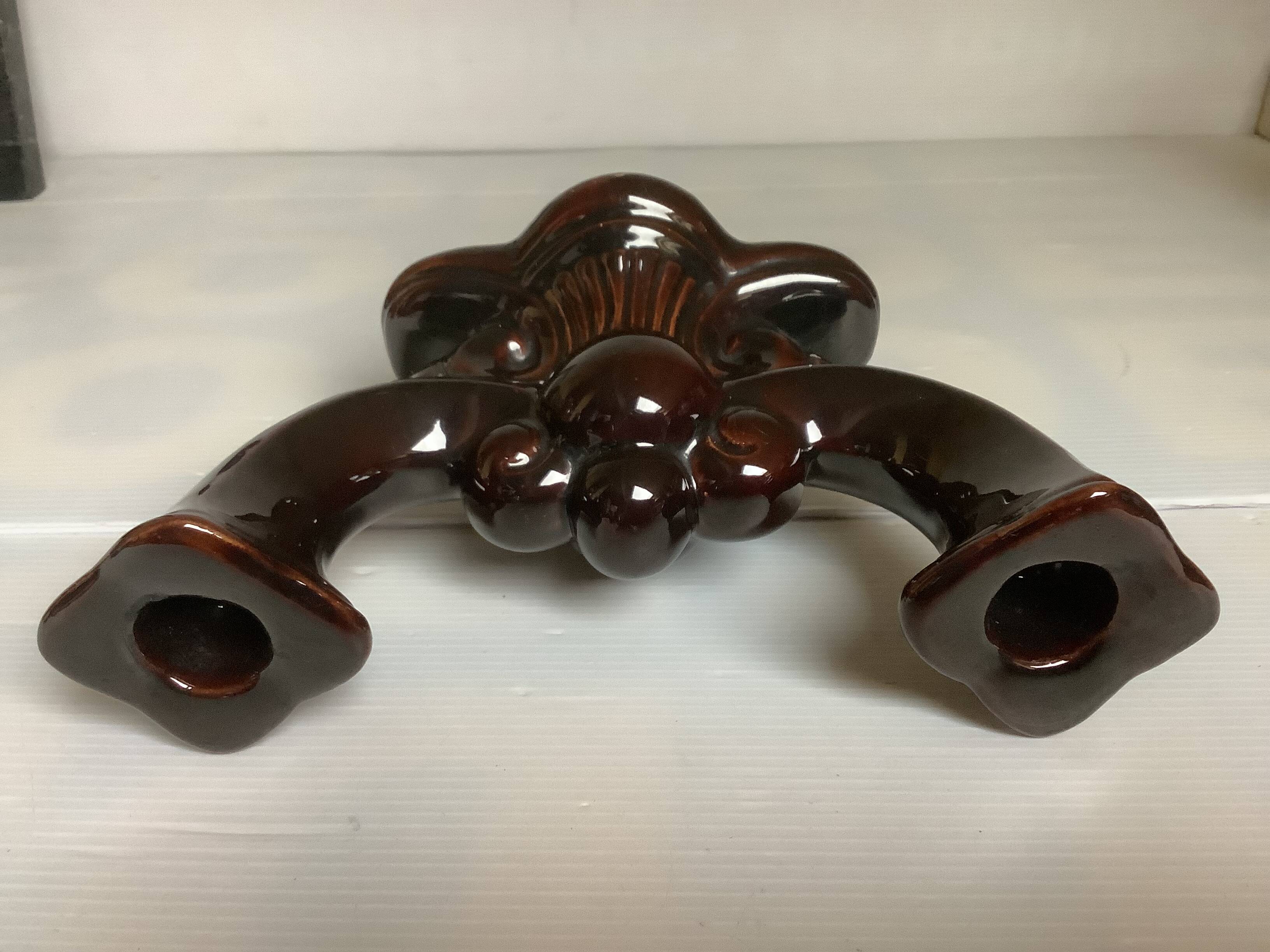 Art Deco brown double candle holder