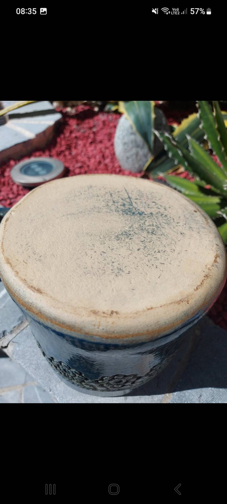 Vintage handmade box in blue glazed stoneware