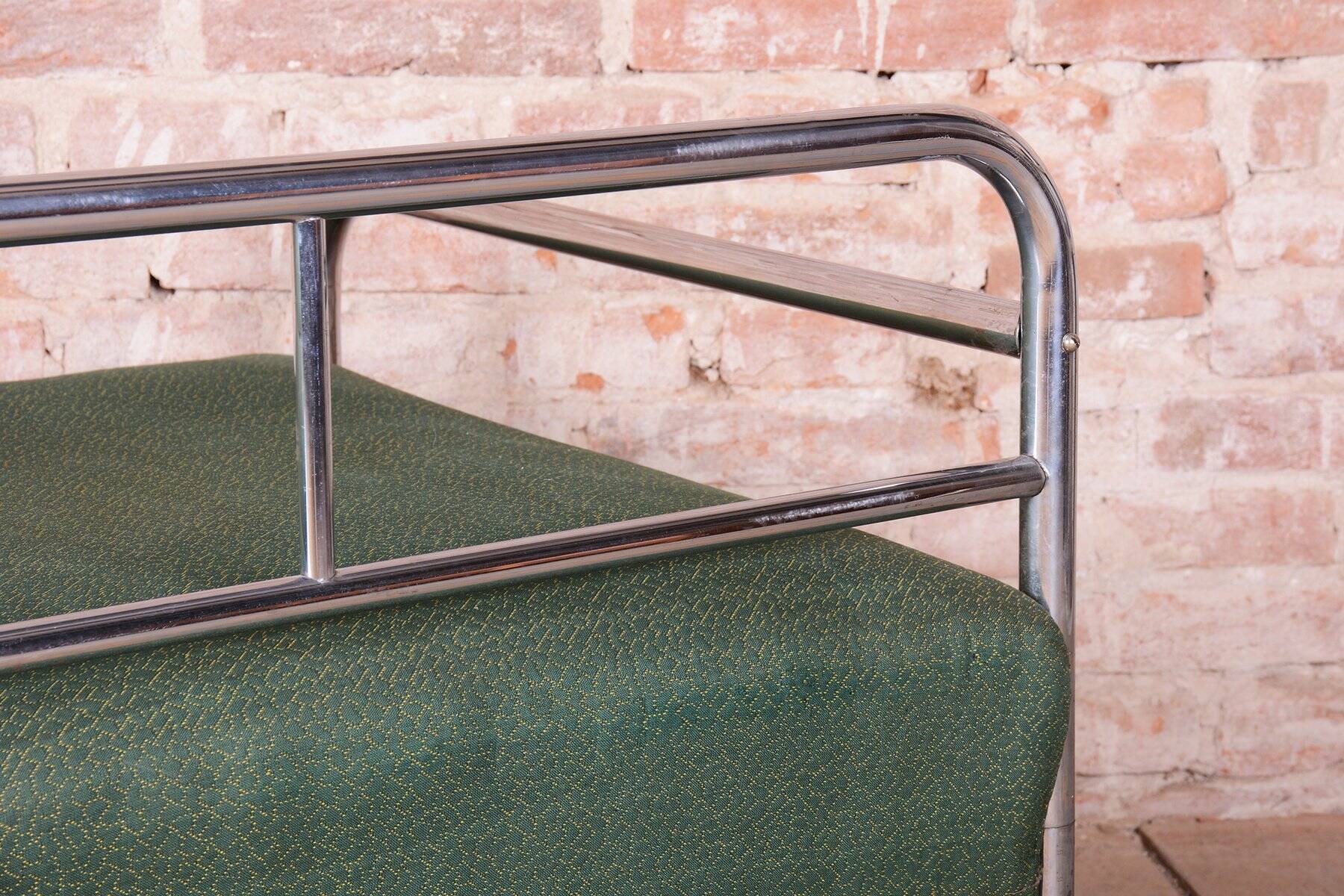 Bauhaus Sofa in Chrome, Steel, and Fabric, Czech, 1930s
