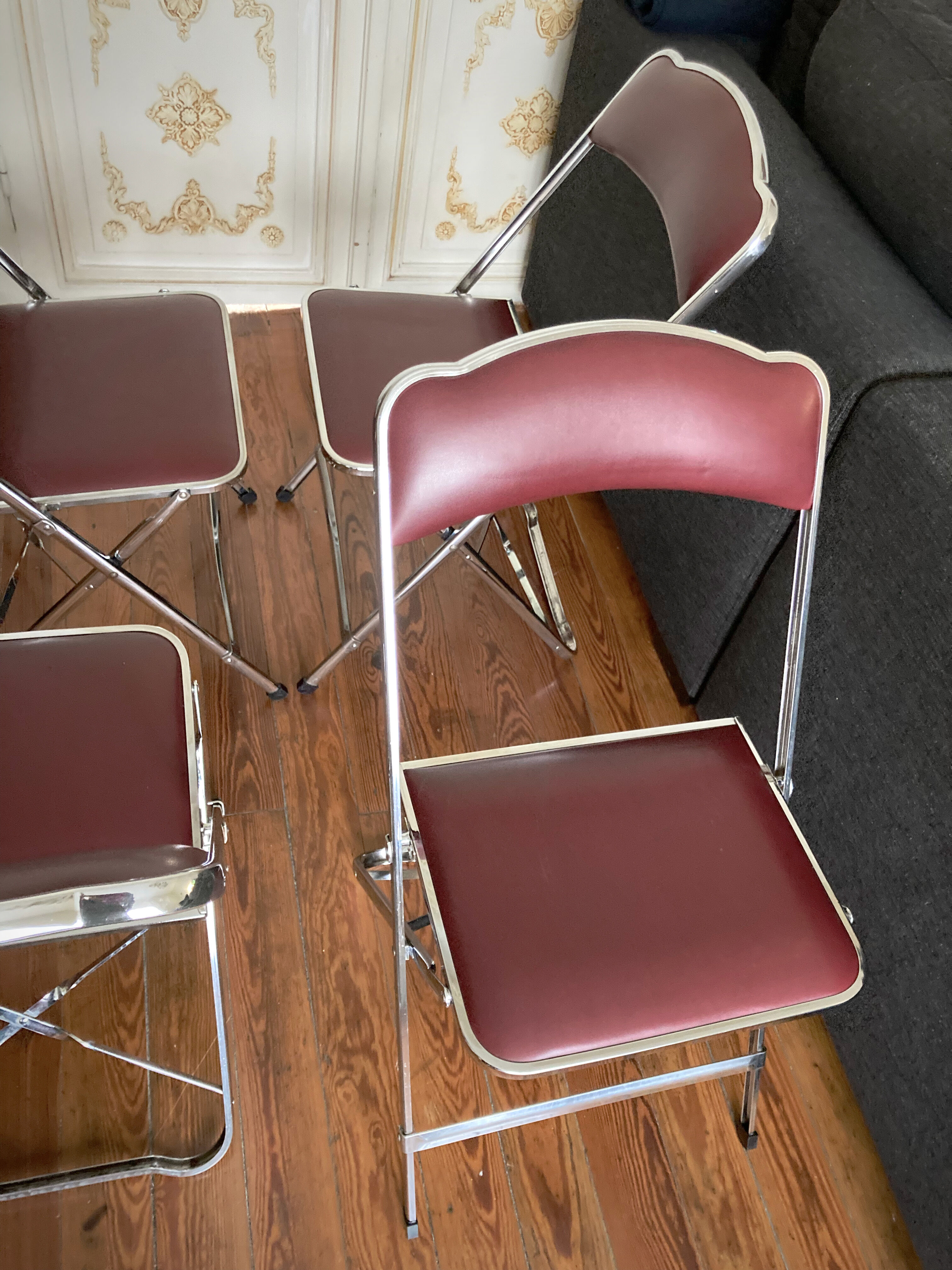 4 vintage folding chairs in chrome