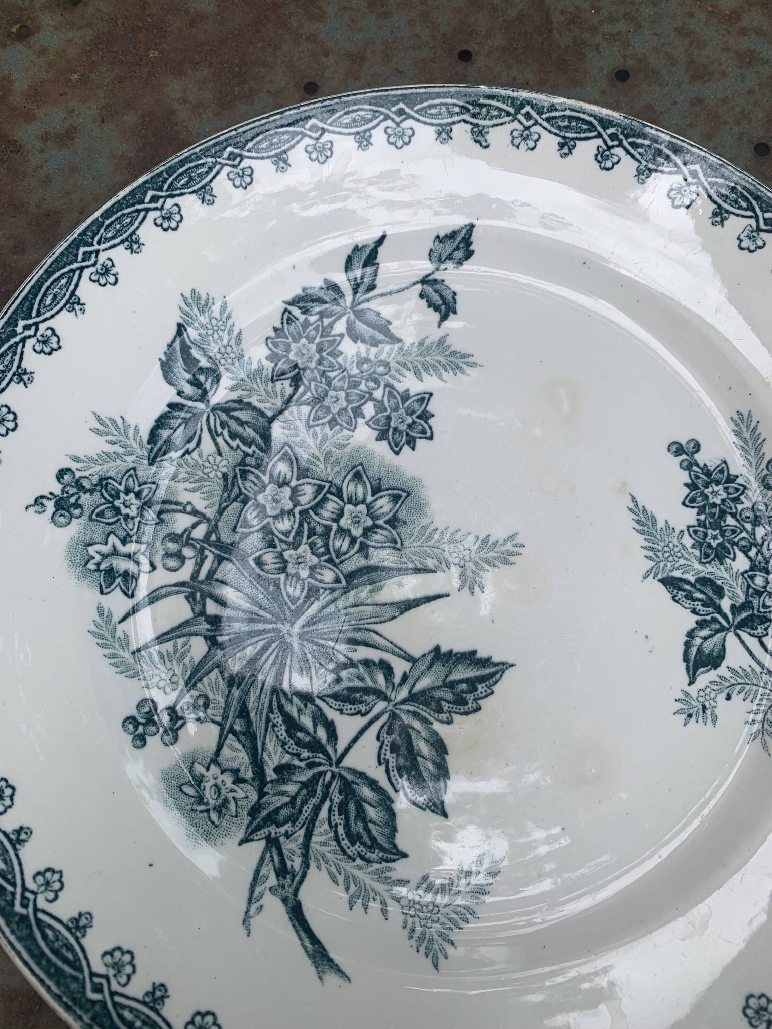 Collectible flat plate, Gien, hand painted, signed MB, made in France, vintage