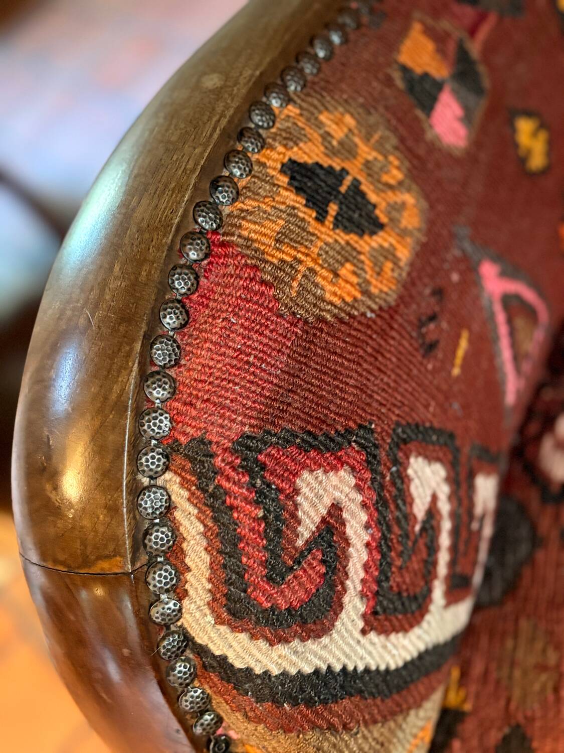 Pair of Roche Bobois armchairs — limited edition in oriental kilim