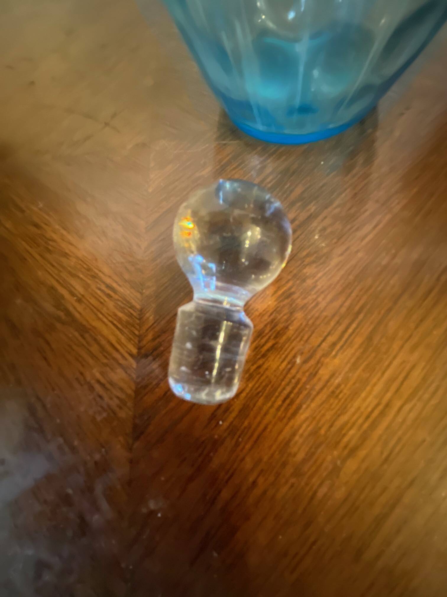 Night carafe in blue tones waffle glass with cabochon early 20th century