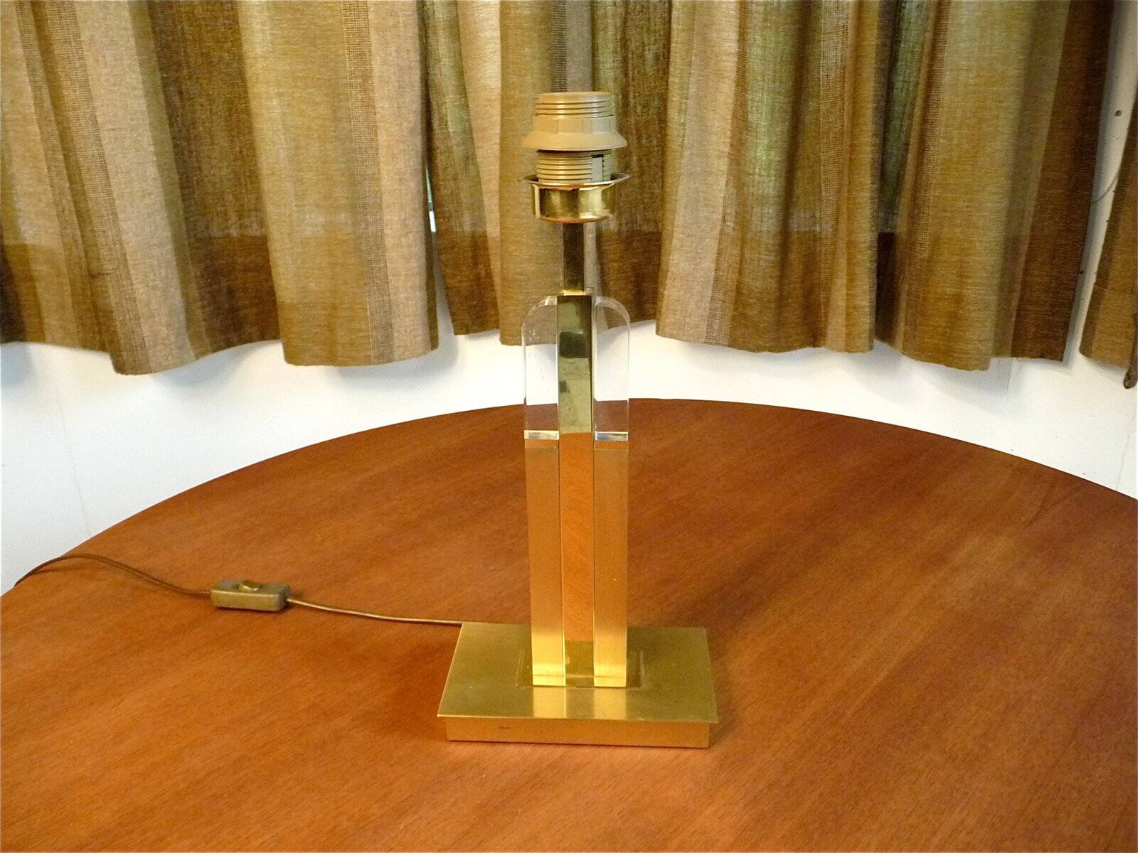 Modernist brass-plated and acrylic glass table lamp, France 1970s