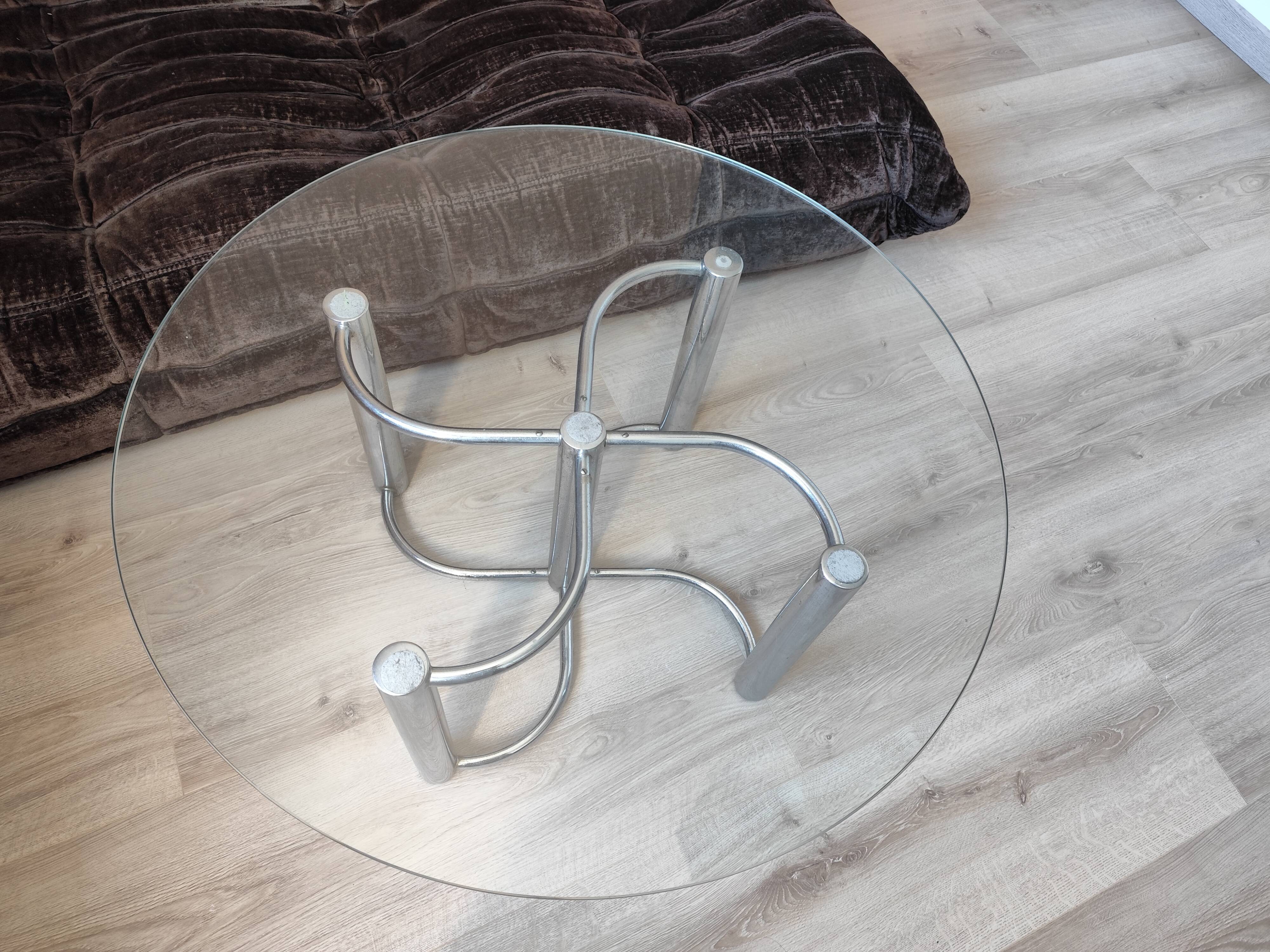 Vintage chrome steel and glass coffee table from Italy from the 70s
