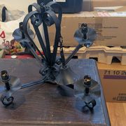 Vintage Black Wrought Iron 4 Light Chandelier - Spanish / Medieval Style