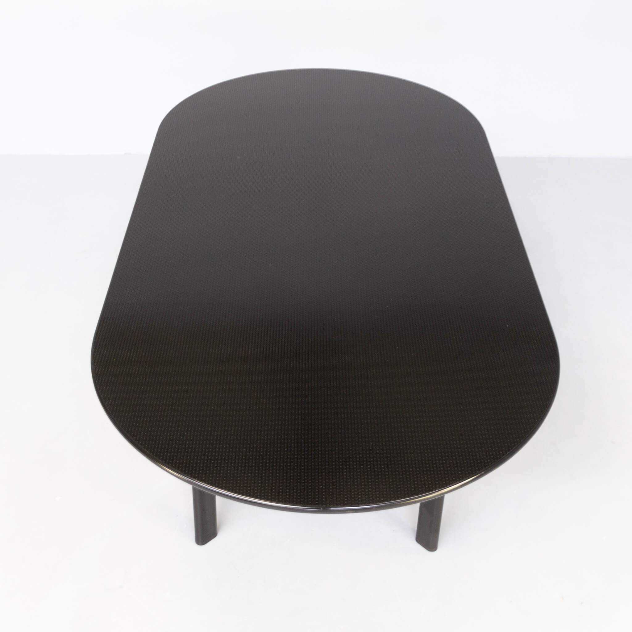 80s rounded metal and wooden dining table