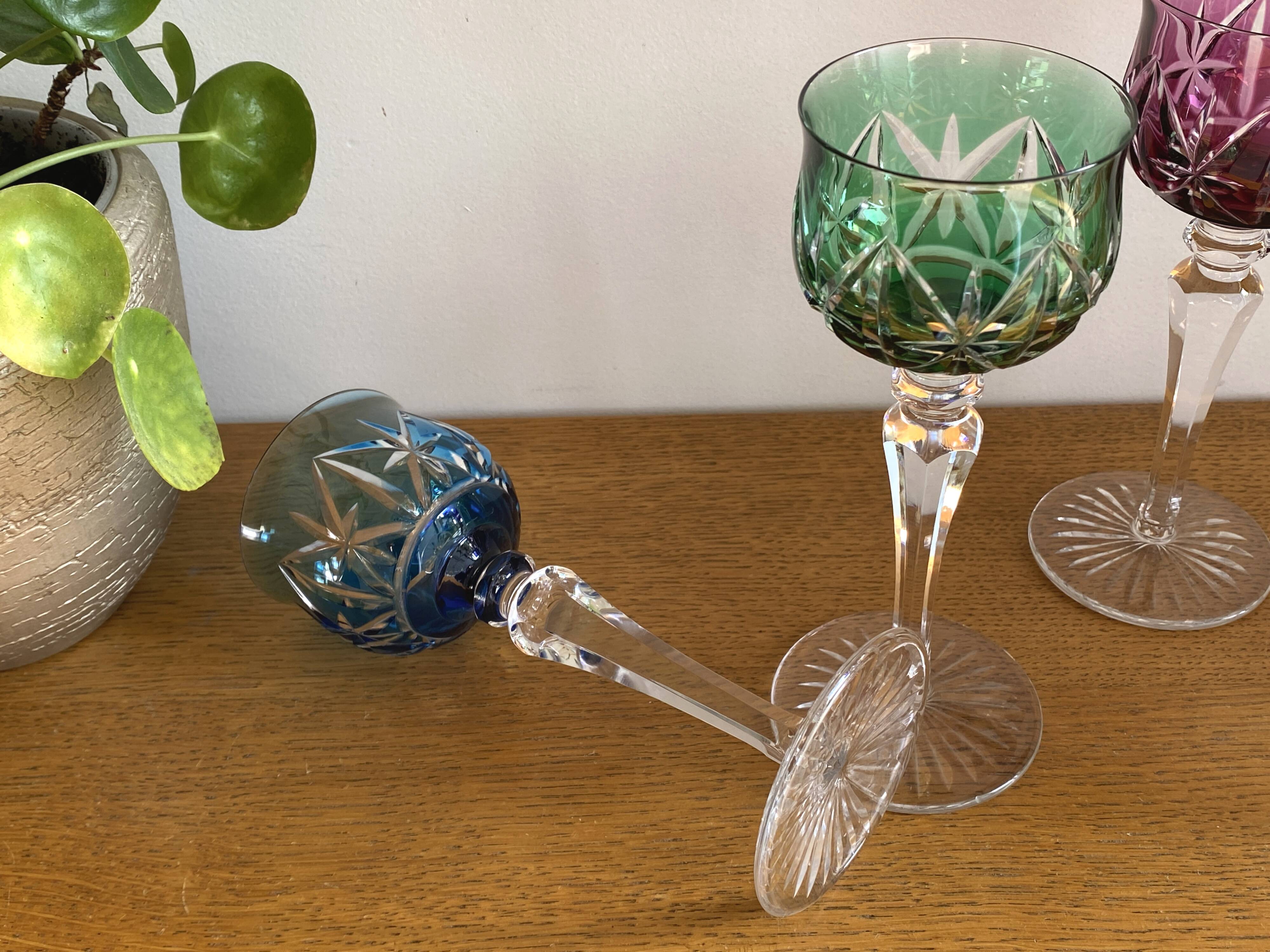 Set of 6 large Rhine wine glasses Roemer in colored crystal