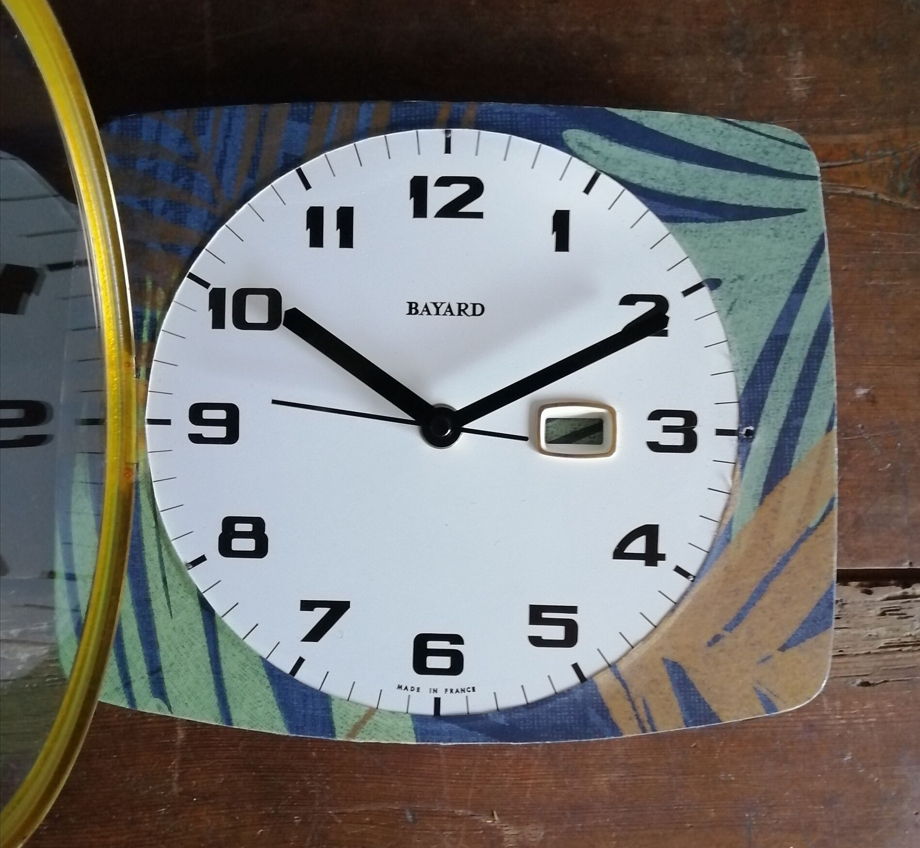 Vintage clock silent wall "Bayard blue green copper"