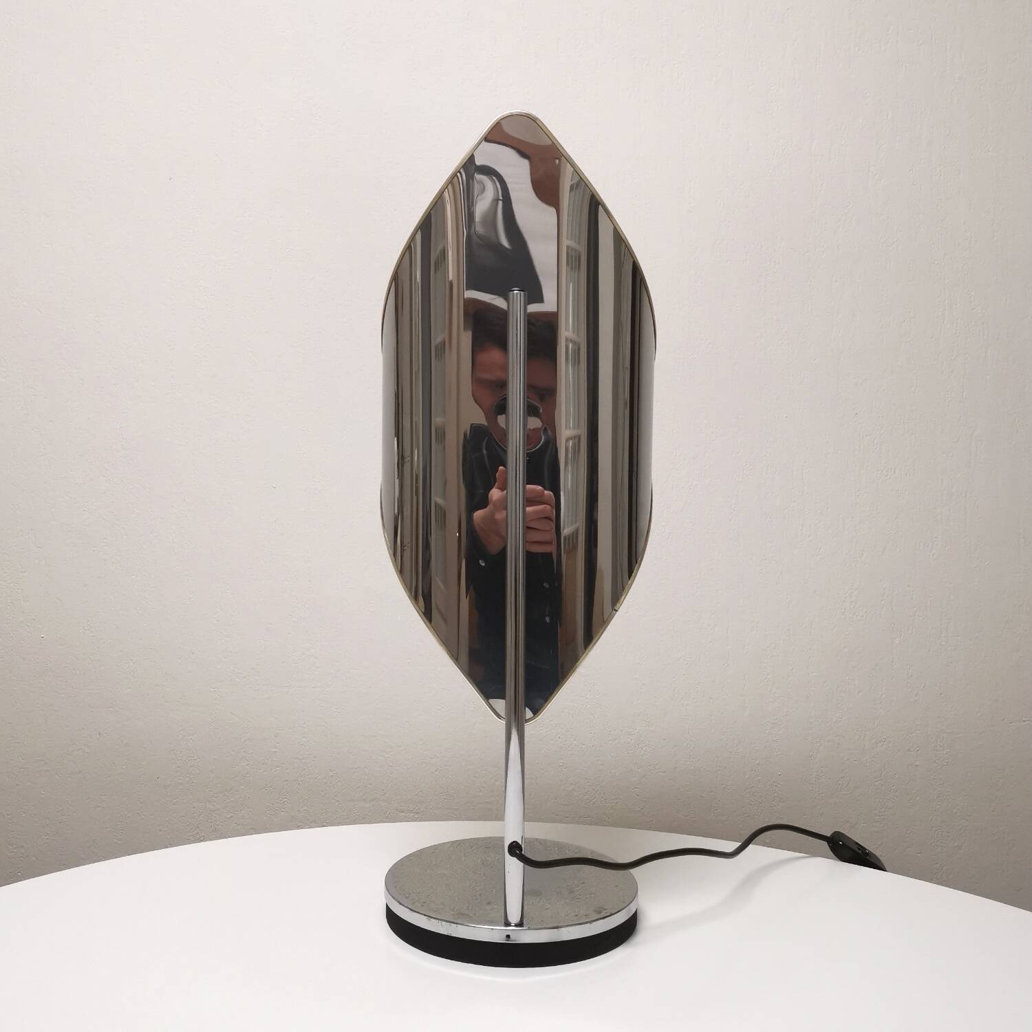 Table lamp, stainless steel and chrome-plated metal, Reggiani, 1970