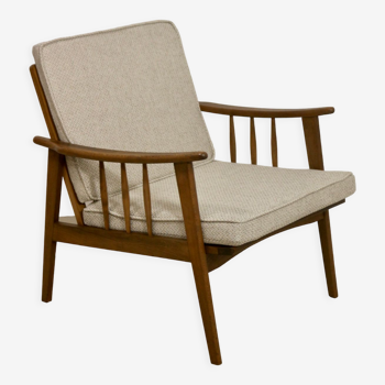 Scandinavian armchair 1960 curved armrests, mottled gray fabric