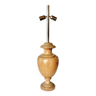 Large vintage lamp base in solid wood and chrome metal
