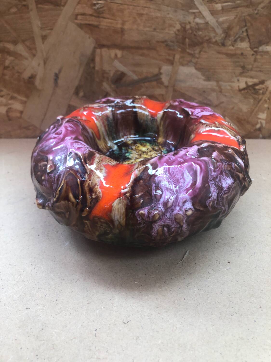 Ancien cendrier style vallauris céramique multicolore décoration vintage #a997