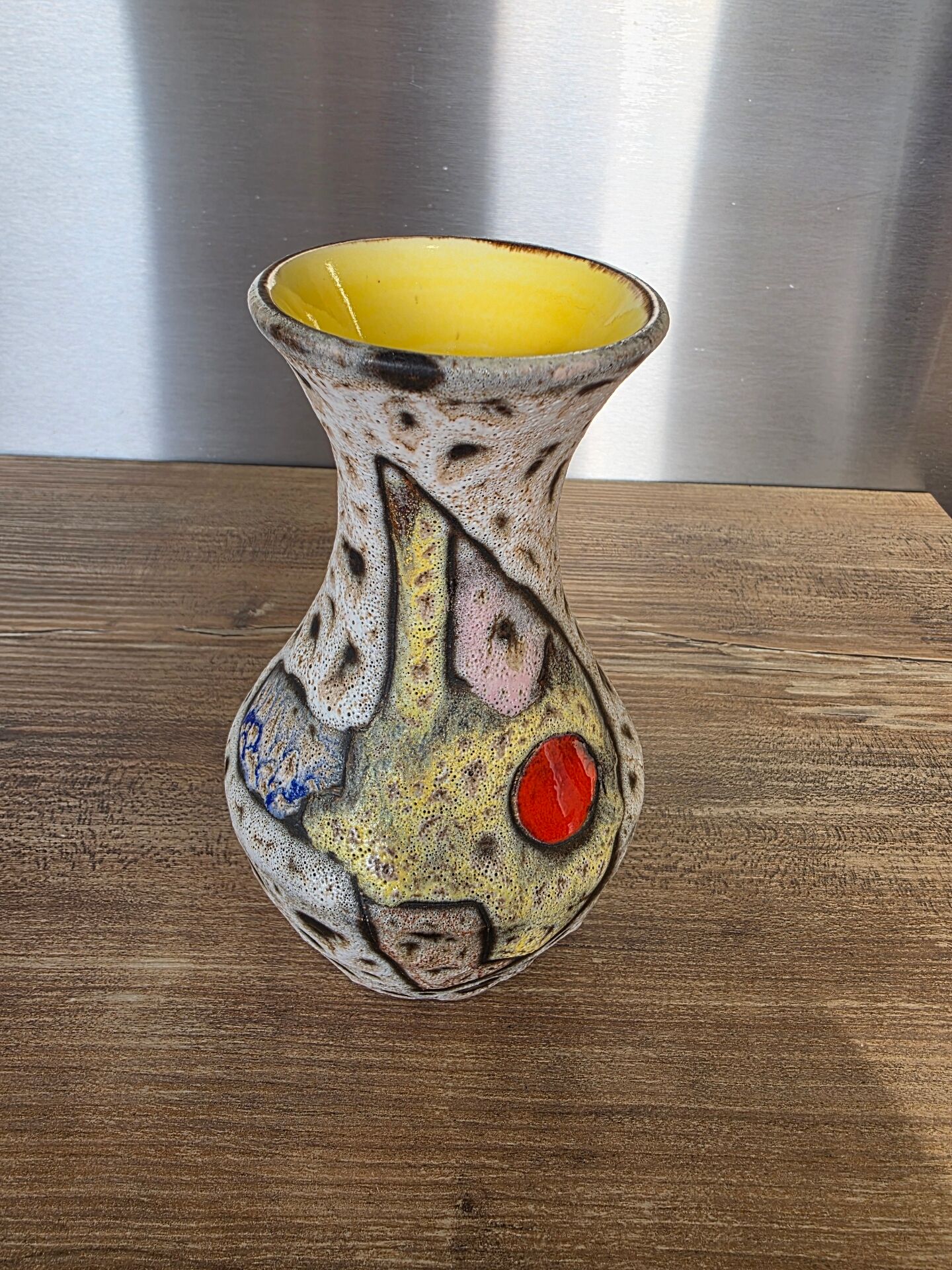 Vase Marius Bessone fat lava Vallauris 1950s sea foam & enamels H 16
