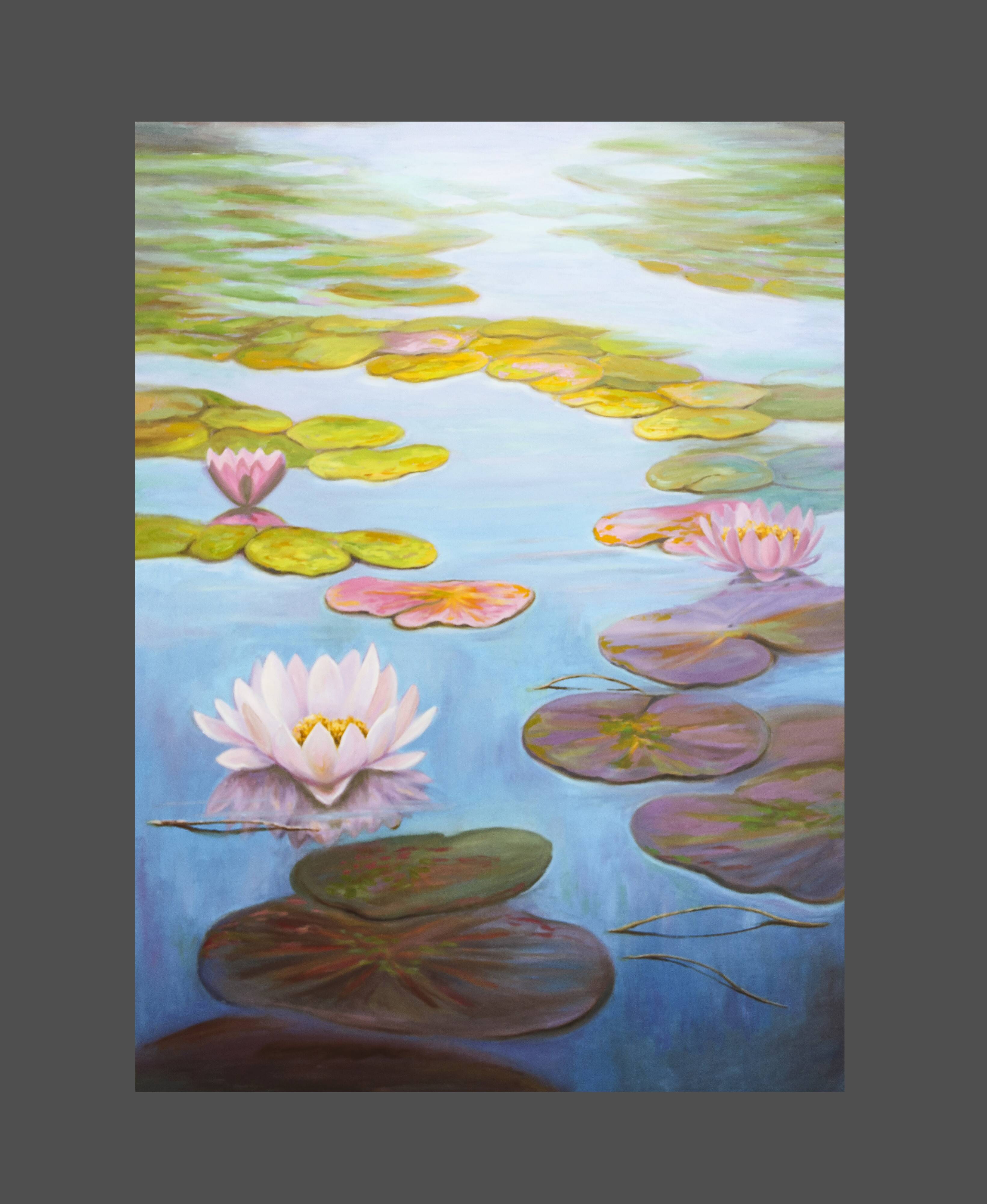 Cuadro de nenúfares pintado al óleo firmado por el autor. Nenúfares al oleo